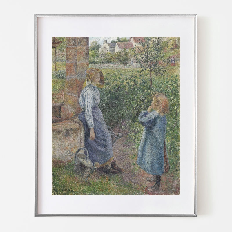 希少品 カミーユピサロ 絵画井戸端の女と子供 アート名画 木製 フレーム付き ボクらのアート / Woman and Child at the Well (1882) - カミーユ・ピサロ